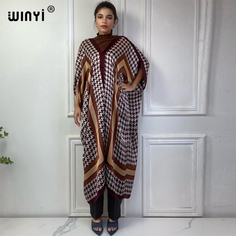 Robe Silk Women - WINYI-Vestido de praia estampado com decote