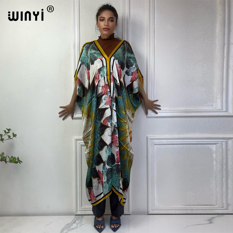 WINYI-Vestido de praia estampa - Robe Silk Women avaliação e preço