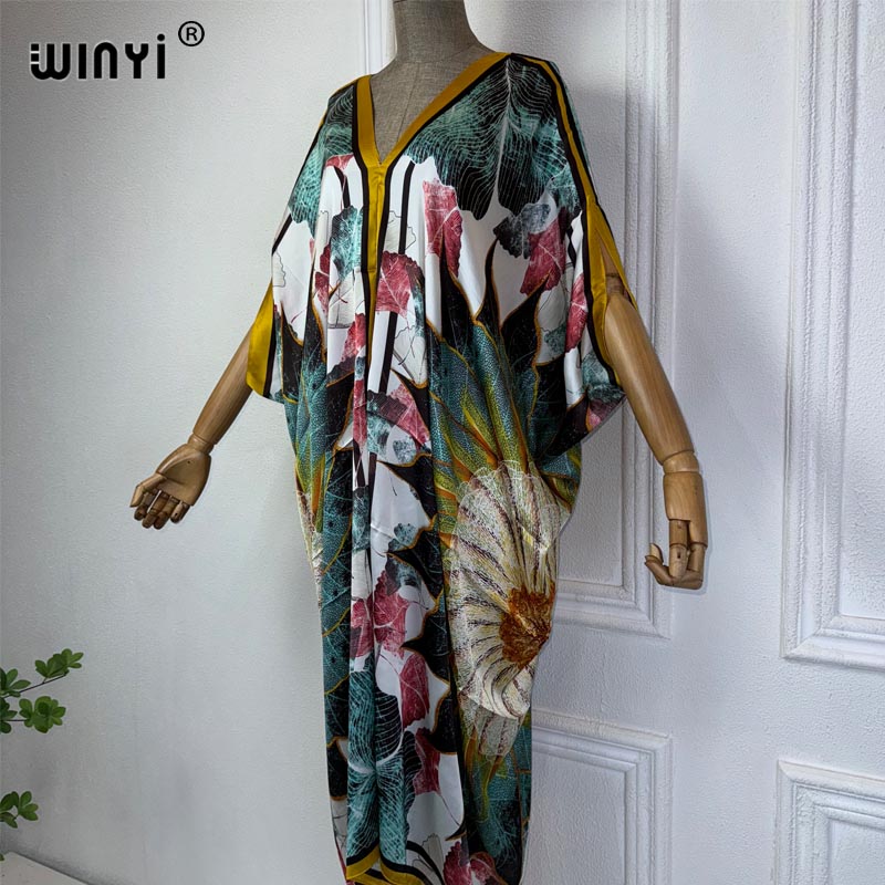 WINYI-Vestido de praia estampa - Robe Silk Women avaliação e preço