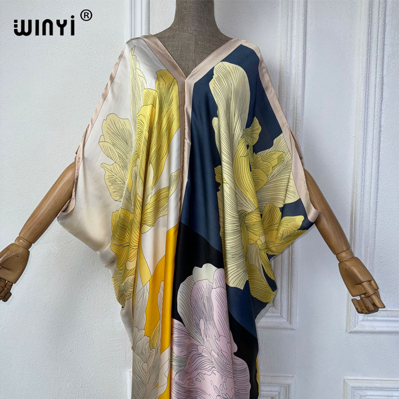 WINYI-Vestido de praia estampa - Robe Silk Women avaliação e preço